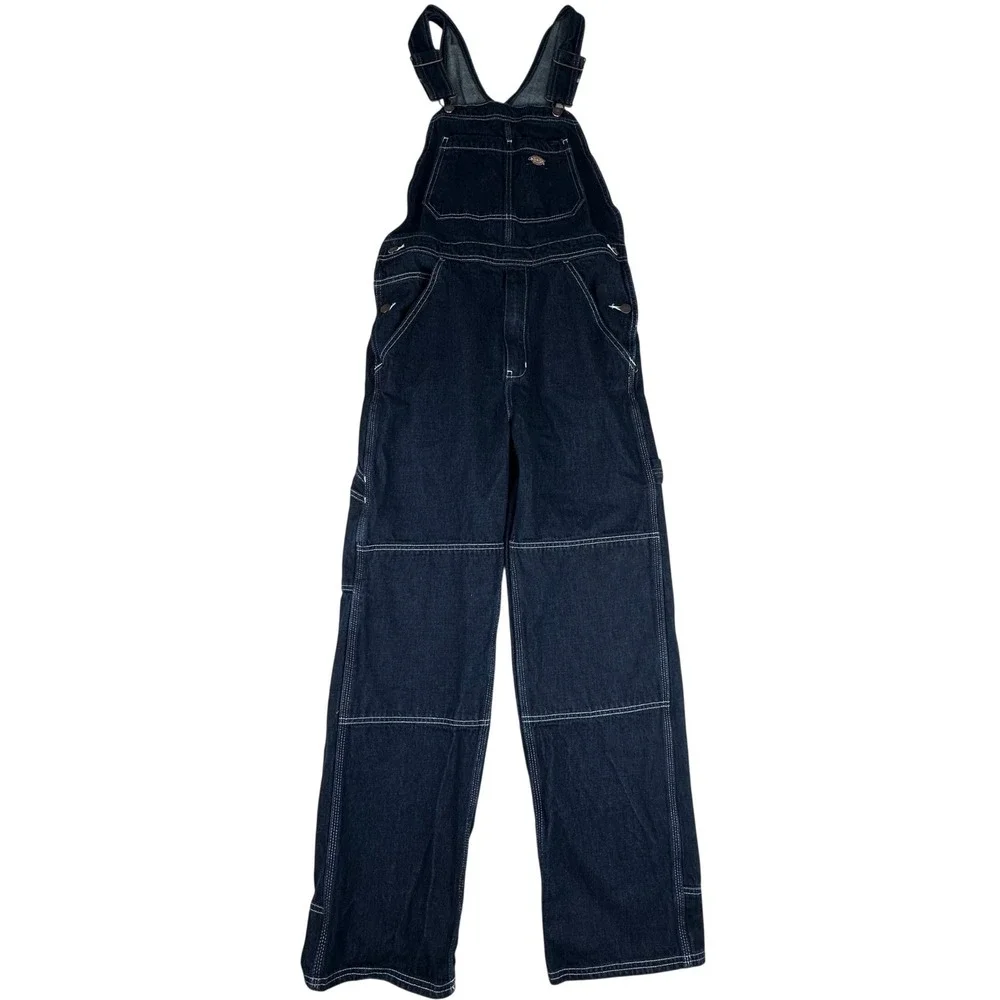 Dickies Mens Size Small Dark Wash Denim Bib Overalls Contrast Stitch Workwear